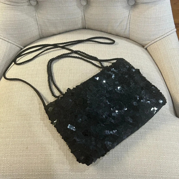 Black Sequined and Satin Small Handbag. Major Maximalism. - Picture 1 of 4